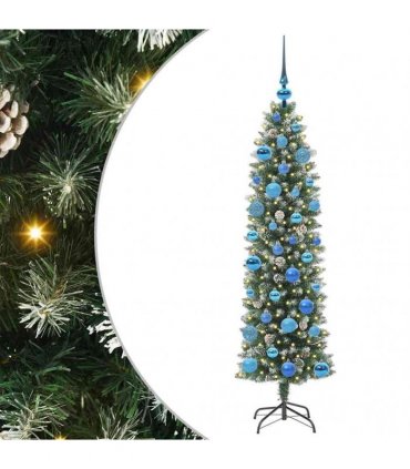 vidaXL Artificial Slim Christmas Tree Green and White 150 cm PVC