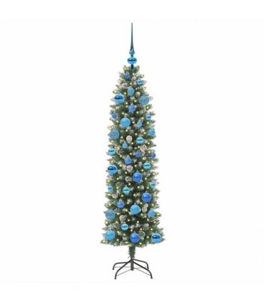 vidaXL Artificial Slim Christmas Tree Green and White 150 cm PVC