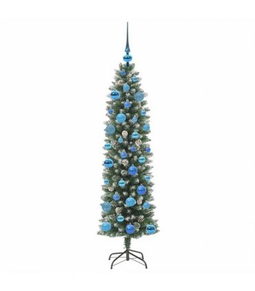vidaXL Artificial Slim Christmas Tree Green and White 150 cm PVC