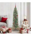 vidaXL Artificial Slim Christmas Tree Green and White 150 cm PVC
