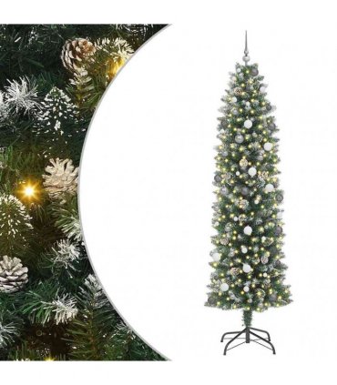 vidaXL Artificial Slim Christmas Tree Green and White 240 cm PVC