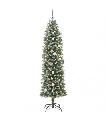 vidaXL Artificial Slim Christmas Tree Green and White 240 cm PVC
