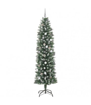 vidaXL Artificial Slim Christmas Tree Green and White 240 cm PVC