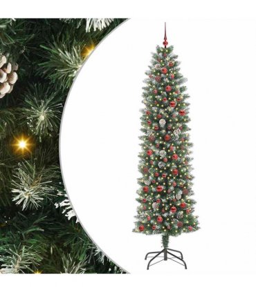 vidaXL Artificial Slim Christmas Tree Green and White 240 cm PVC