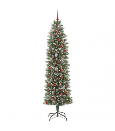 vidaXL Artificial Slim Christmas Tree Green and White 240 cm PVC