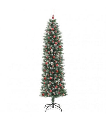 vidaXL Artificial Slim Christmas Tree Green and White 240 cm PVC
