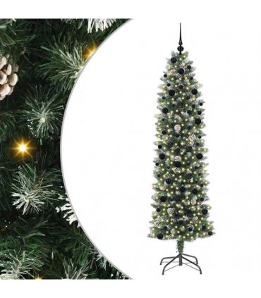 vidaXL Artificial Slim Christmas Tree Green and White 240 cm PVC