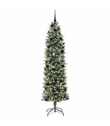 vidaXL Artificial Slim Christmas Tree Green and White 240 cm PVC