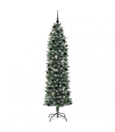vidaXL Artificial Slim Christmas Tree Green and White 240 cm PVC