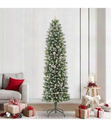 vidaXL Artificial Slim Christmas Tree Green and White 240 cm PVC