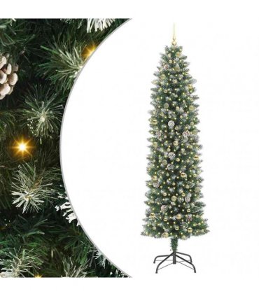 vidaXL Artificial Slim Christmas Tree Green and White 240 cm PVC