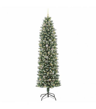 vidaXL Artificial Slim Christmas Tree Green and White 240 cm PVC