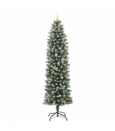vidaXL Artificial Slim Christmas Tree Green and White 240 cm PVC