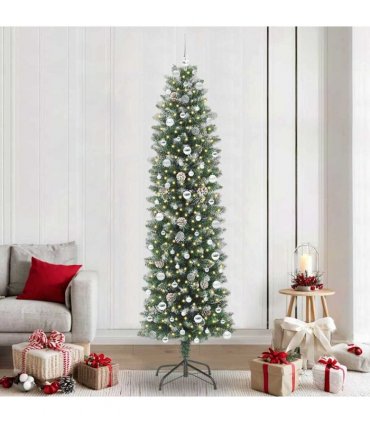 vidaXL Artificial Slim Christmas Tree Green and White 240 cm PVC