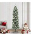 vidaXL Artificial Slim Christmas Tree Green and White 240 cm PVC