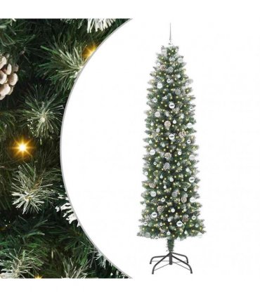 vidaXL Artificial Slim Christmas Tree Green and White 240 cm PVC