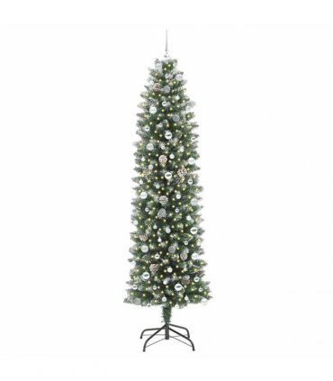 vidaXL Artificial Slim Christmas Tree Green and White 240 cm PVC