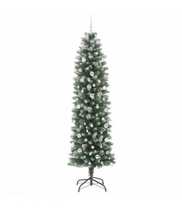 vidaXL Artificial Slim Christmas Tree Green and White 240 cm PVC