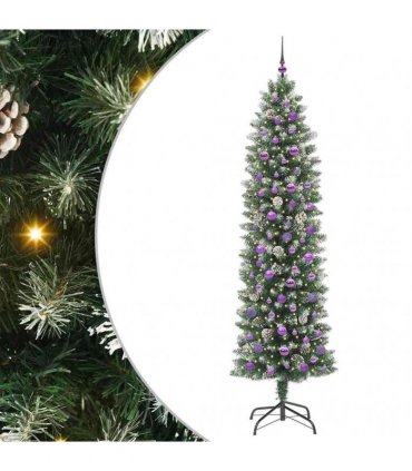 vidaXL Artificial Slim Christmas Tree Green and White 240 cm PVC