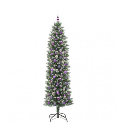 vidaXL Artificial Slim Christmas Tree Green and White 240 cm PVC