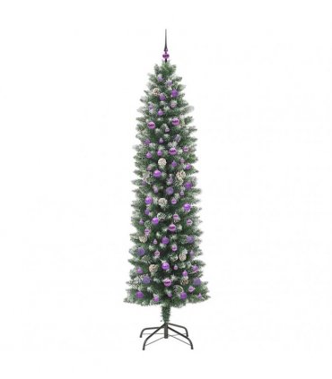 vidaXL Artificial Slim Christmas Tree Green and White 240 cm PVC