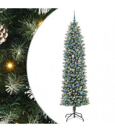 vidaXL Artificial Slim Christmas Tree Green and White 240 cm PVC
