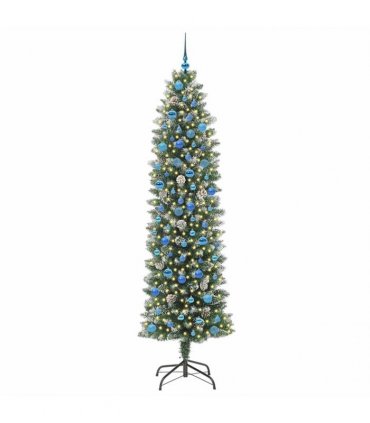 vidaXL Artificial Slim Christmas Tree Green and White 240 cm PVC