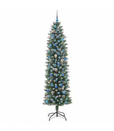 vidaXL Artificial Slim Christmas Tree Green and White 240 cm PVC
