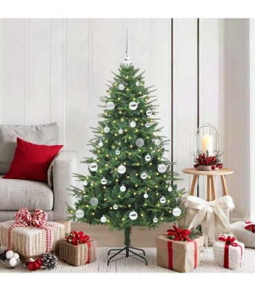 vidaXL Artificial Christmas Tree 150 LEDs Warm White PVC and PE Green