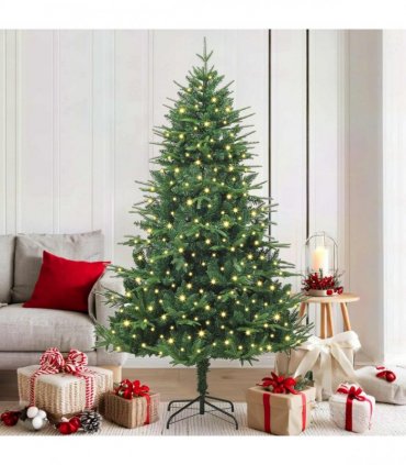 vidaXL Artificial Christmas Tree 300 LEDs Warm White PVC and PE Green