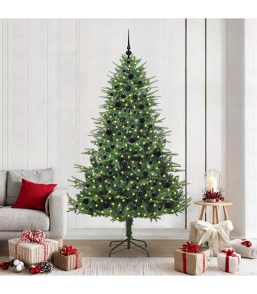 vidaXL Artificial Christmas Tree 300 LEDs Warm White PVC and PE Green