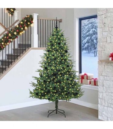 vidaXL Artificial Christmas Tree 300 LEDs Warm White PVC and PE Green