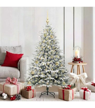 vidaXL Artificial Christmas Tree with Flocked Snow 150 LEDs Warm White