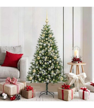 vidaXL Artificial Hinged Christmas Tree with Flocked Snow 150 cm