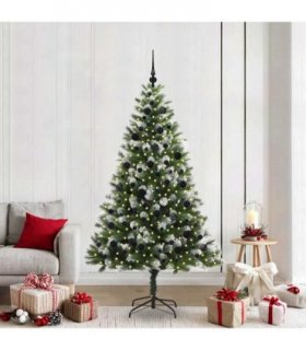 vidaXL Artificial Hinged Christmas Tree with Flocked Snow 210 cm