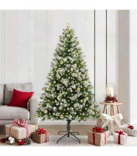 vidaXL Artificial Hinged Christmas Tree with Flocked Snow 210 cm