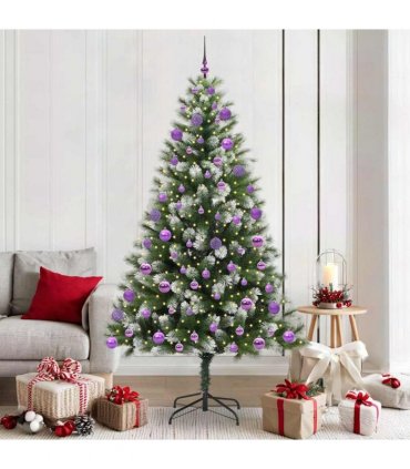 vidaXL Artificial Hinged Christmas Tree with Flocked Snow 210 cm