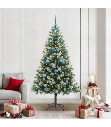 vidaXL Artificial Hinged Christmas Tree with Flocked Snow 210 cm