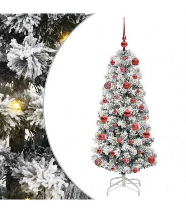 vidaXL Artificial Hinged Christmas Tree Flocked Green and White 120 cm