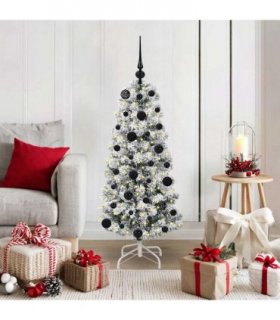 vidaXL Artificial Hinged Christmas Tree Flocked Green and White 120 cm