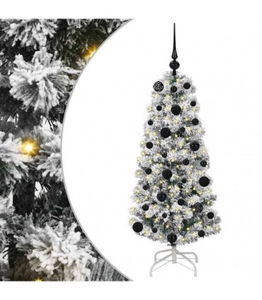 vidaXL Artificial Hinged Christmas Tree Flocked Green and White 120 cm