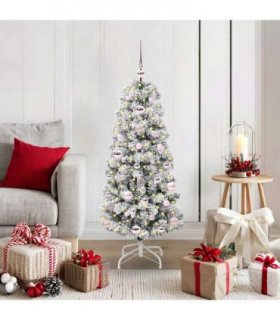 vidaXL Artificial Hinged Christmas Tree Flocked Green and White 120 cm