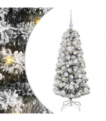 vidaXL Artificial Hinged Christmas Tree Flocked Green and White 120 cm