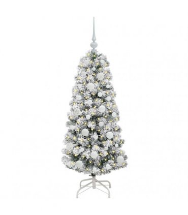 vidaXL Artificial Hinged Christmas Tree Flocked Green and White 120 cm