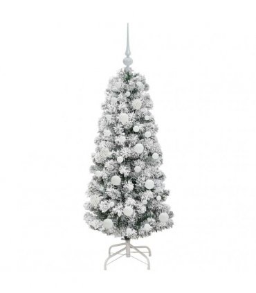 vidaXL Artificial Hinged Christmas Tree Flocked Green and White 120 cm