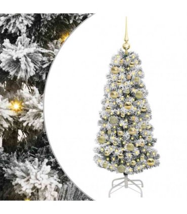 vidaXL Artificial Hinged Christmas Tree Flocked Green and White 120 cm