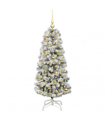 vidaXL Artificial Hinged Christmas Tree Flocked Green and White 120 cm