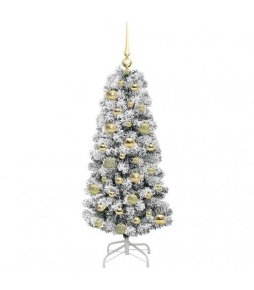 vidaXL Artificial Hinged Christmas Tree Flocked Green and White 120 cm