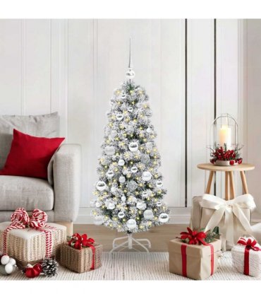 vidaXL Artificial Hinged Christmas Tree Flocked Green and White 120 cm