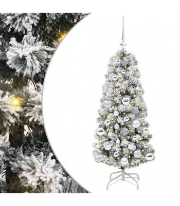 vidaXL Artificial Hinged Christmas Tree Flocked Green and White 120 cm
